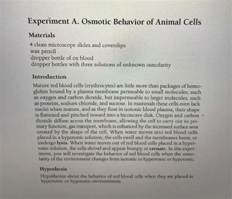 Solved Experiment A. Osmotic Behavior of Animal Cells | Chegg.com