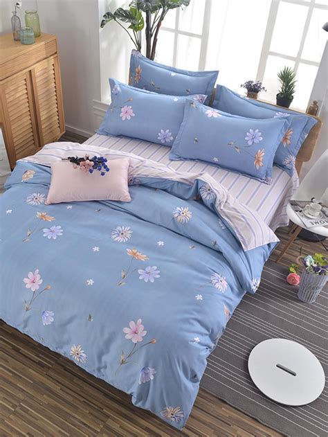 #Valentines #AdoreWe #SheIn - #SheIn 1.8m 4Pcs Flower Print Duvet Cover ...