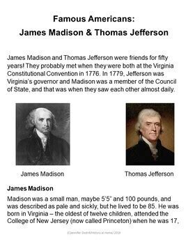 James Madison and Thomas Jefferson American History for Homeschool and K-3