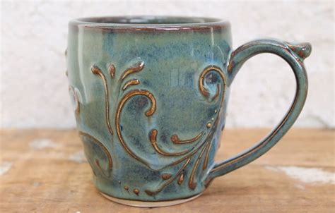 Handmade Ceramic Mug, Blue, Green, Pottery, Unique Gift, Present ...