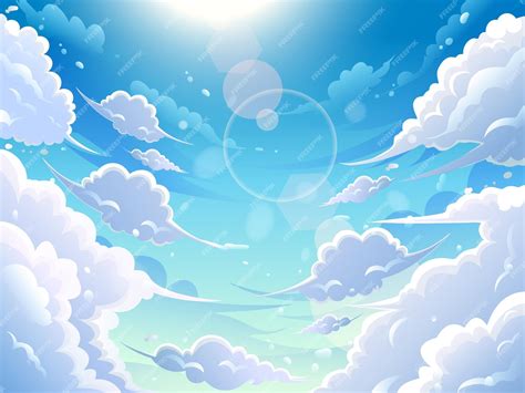 Premium Vector | Blue sky with clouds anime style background with ...