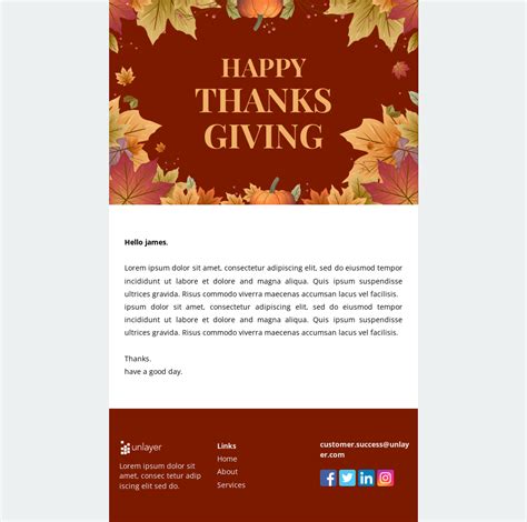 Thanksgiving Email to Employees Email Template | Unlayer