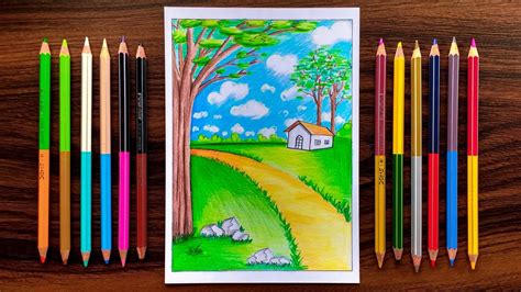 Nature Scenery Simple Drawing Of Nature With Colour - How to draw a ...