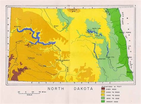 North Dakota Elevation Map Chart - Etsy