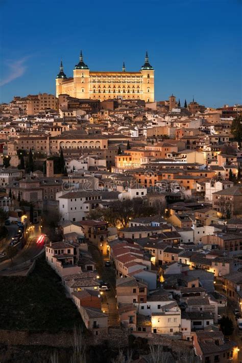 Toledo, Spain Old Town Cityscape and Alcazar at Dusk Stock Photo - Image of castle, architecture ...