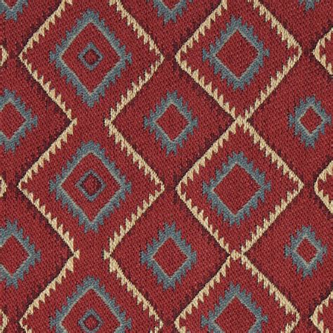 Blue, Red, Beige and Green Diamond Southwest Style Upholstery Fabric By The Yard - Southwestern ...