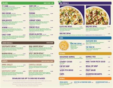 Mad Greens menu in Scottsdale, Arizona, USA