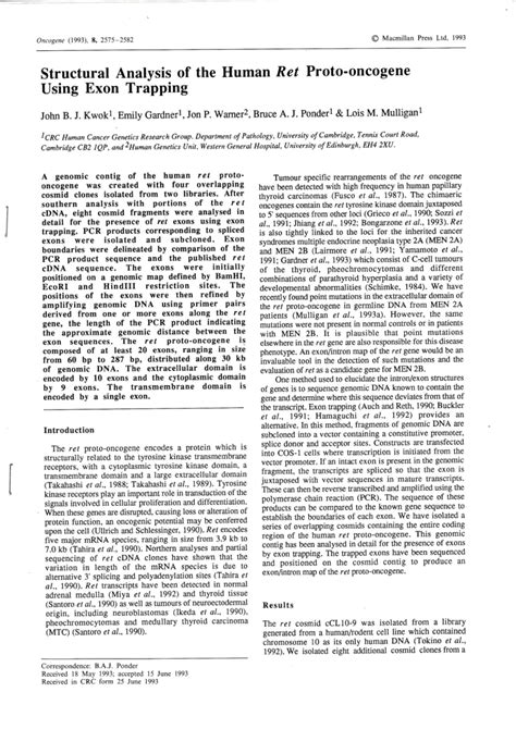 (PDF) Structure analysis of the human RET proto-oncogene using exon trapping