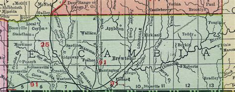 Escambia County, Alabama, Map, 1911, Brewton, Atmore, Flomaton