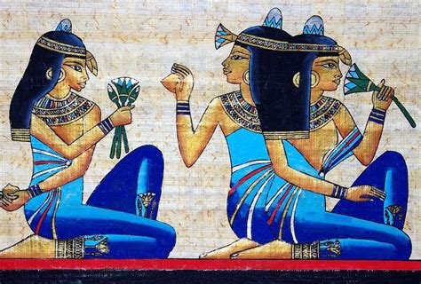 Egyptian Souvenir Papyrus showing 3 girls holding lotus flowers ...