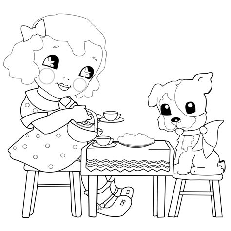 Girl & Dog Coloring Page Free Stock Photo - Public Domain Pictures