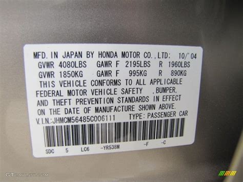 2005 Honda Accord LX Sedan Color Code Photos | GTCarLot.com