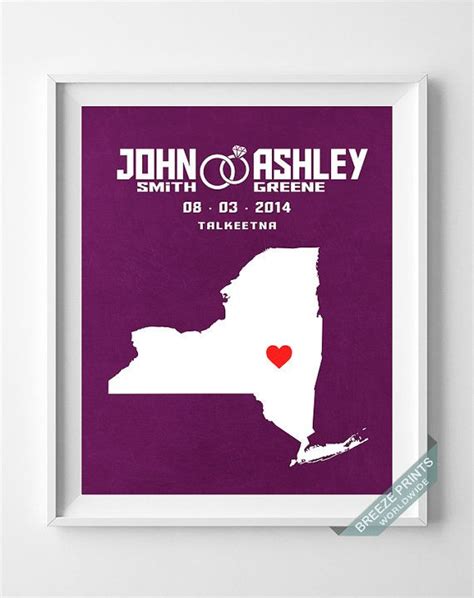 Personalized, Print, New York, Wedding, NY, Anniversary, Customized, Couple, Gift, Map, Custom ...