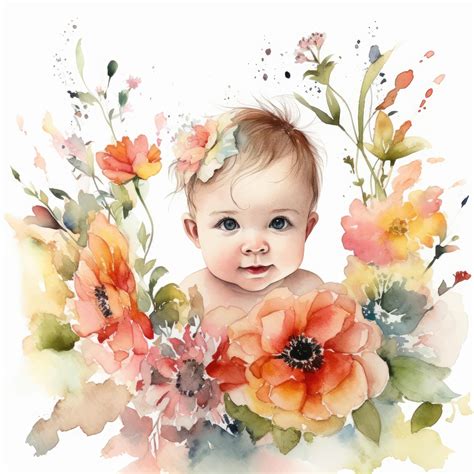 Premium AI Image | Sweet Baby in a Garden of Flowers Watercolor ...