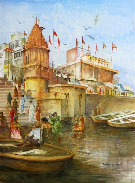 Banaras Ghat-4 | Watercolor landscape paintings, Nature art painting, Watercolor paintings nature