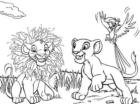 Simba Nala and Zazu in savana Coloring Page of the Lion King | Lion coloring pages, Disney ...