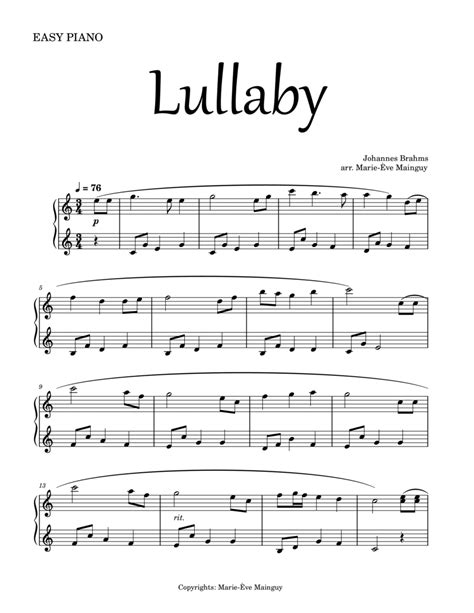 Brahms' Lullaby (arr. Marie-Ève Mainguy) by Johannes Brahms Sheet Music for Easy Piano at Sheet ...