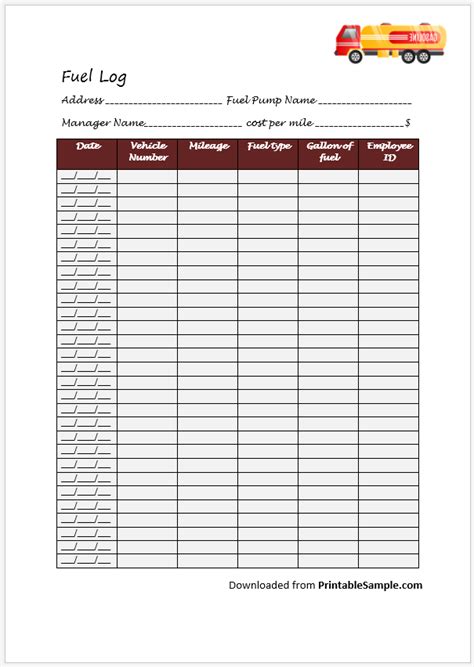 Fuel Log MS Excel Templates Archives - Printable Samples