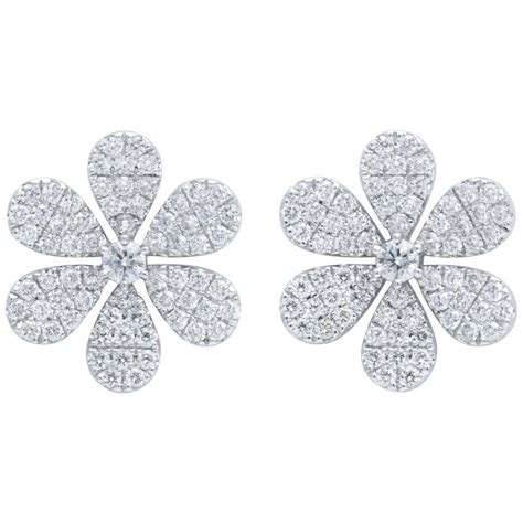 Flower Design Diamond Earrings at 1stDibs | diamond earrings flower design, flower design stud ...