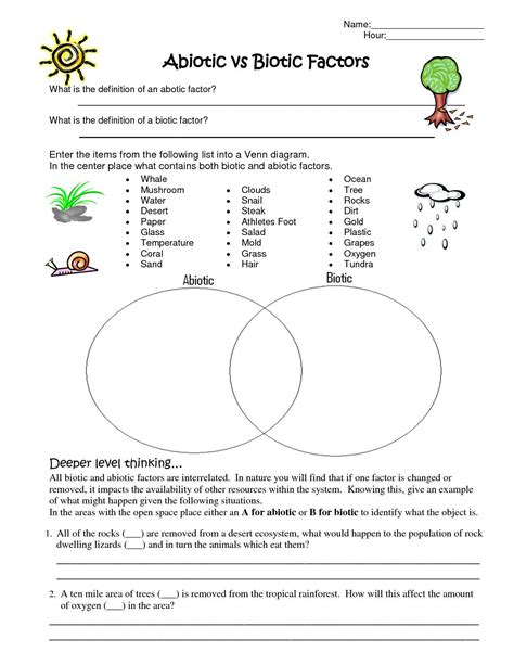 Abiotic and Biotic Factors Worksheet Best Ecosystem Worksheet Science Worksheets, Science ...