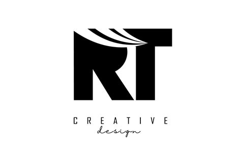 Creative black letters RT R t logo with leading lines and road concept design. Letters with ...