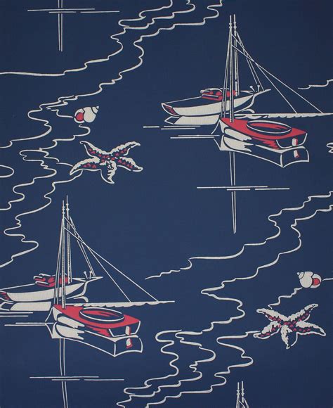 1950's Vintage Wallpaper Sailboats on Blue | Vintage wallpaper, Nautical wallpaper, 50s wallpaper