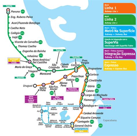 Map of Rio de Janeiro subway, underground & tube (metrô): stations & lines