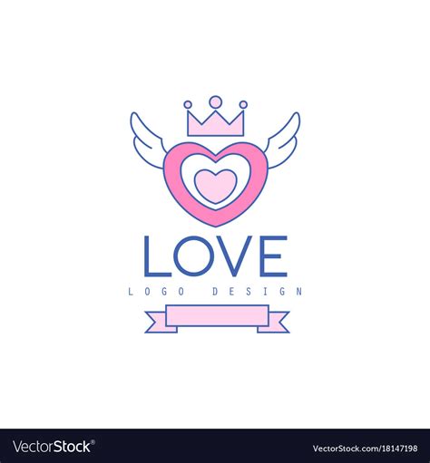 Cute line logo design heart with wings and crown Vector Image