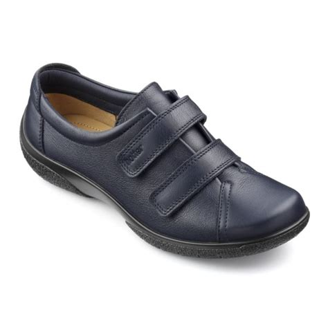 Hotter Womens Leap Wide Navy Leather Velcro Shoes