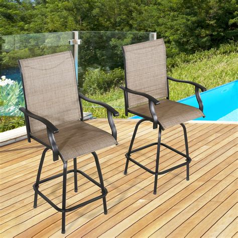 Ulax Furniture 2-Piece Outdoor Swivel Bar Stools, Sling Patio Seating ...