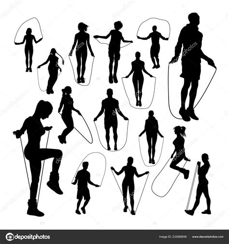 People Jumping Rope Silhouettes Good Use Symbol Logo Web Icon Stock ...