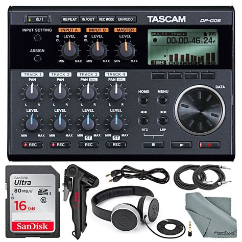 Tascam DP-006 6-track Digital Pocketstudio and Deluxe Accessory Bundle with Tascam Stereo ...