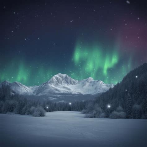 Premium AI Image | Ethereal aurora borealis over a snowy mountain