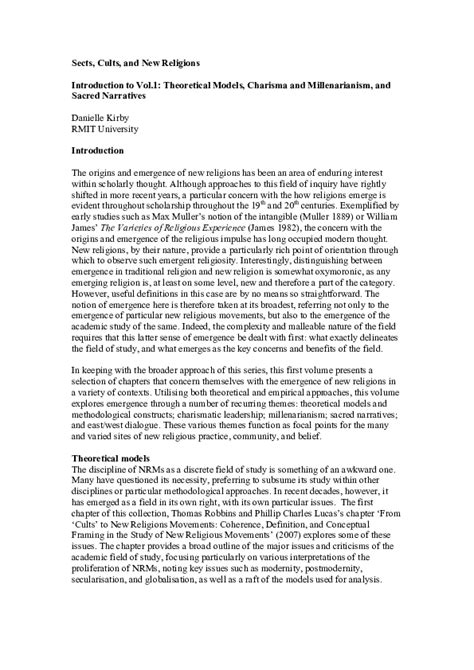 (PDF) Sects, Cults, and New Religious Movements. Introduction to Volume 1: Theoretical Models ...