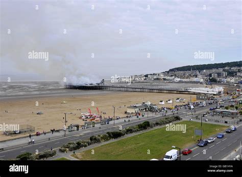 Weston-super-Mare pier fire. The Grand Pier at Weston-super-Mare after a major fire broke out ...