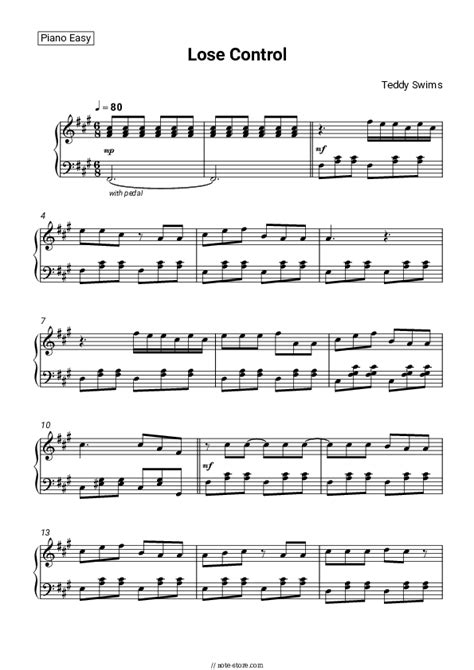 Teddy Swims - Lose Control piano sheet music in Note-Store.com | Piano ...