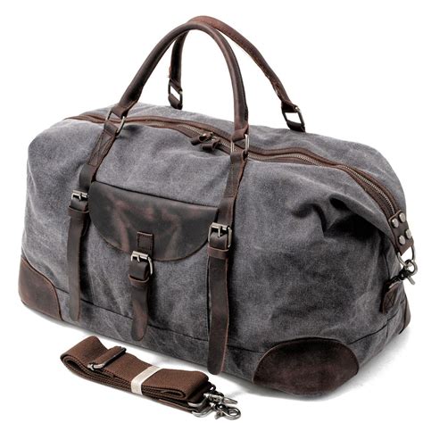 Cool Waxed Canvas Leather Mens Large Travel Weekender Bag Waterproof D