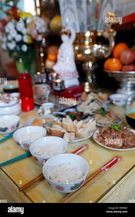 Buddhist food offering altar hi-res stock photography and images - Alamy