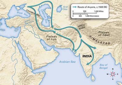 The Aryan routes throughout Asia, eventually going through India and the Indus Valley.