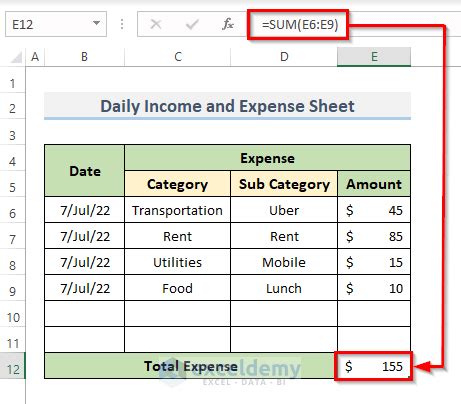 How to Create a Daily Expense Sheet Format in Excel - 4 Easy Steps