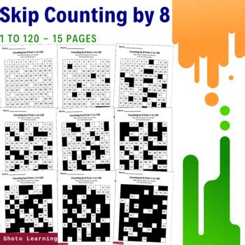 1-120 Skip Counting by 8 Multiplication Blank Space One Hundred Chart Worksheets