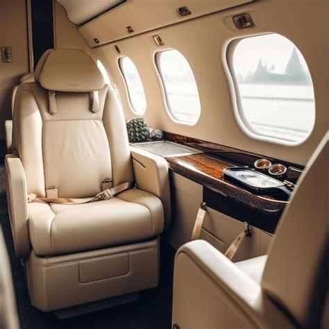 Premium AI Image | Private plane interior with wooden tables and ...