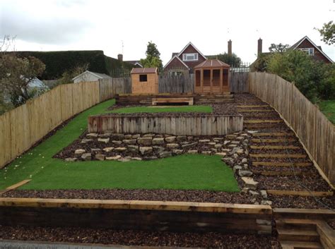 Railway sleeper steps and retaining walls