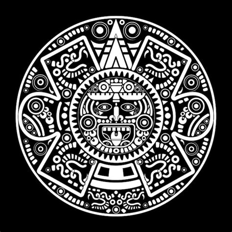 Premium Vector | Sacred aztec wheel calendar mayan sun god, maya symbols ethnic mask, white ...