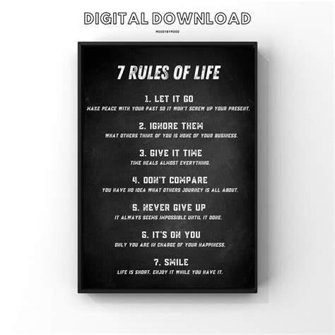 7 Rules of Life Printable Poster, Inspirational Quote Wall Art Room Office Decor, Motivational ...