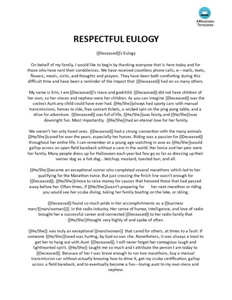 Respectful Eulogy | Templates at allbusinesstemplates.com