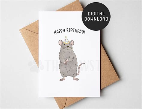 PRINTABLE Rat Birthday Card Rat Happy Birthday Card Cute - Etsy