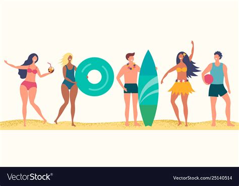 Summer beach characters happy boys Royalty Free Vector Image