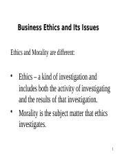 MORAL & NON MORAL STANDARDS - Business Ethics and Its Issues Ethics and ...