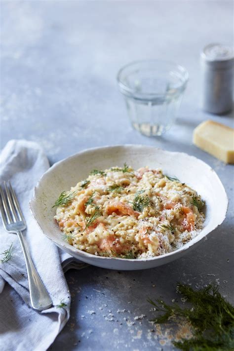 Rich and indulgent, this simple salmon risotto is finished with cream ...